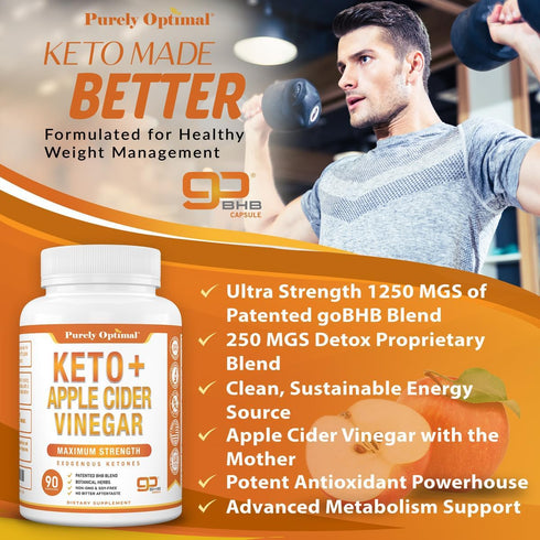 Purely Optimal Keto BHB & Apple Cider Vinegar Capsules - 90 Capsules for Ketosis Support & Healthy Lifestyle