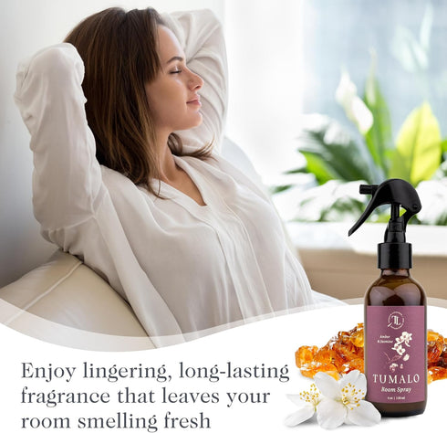 Room Spray, All-Natural Home Fragrance, Pure Essential Oil Air Freshener & Odor Eliminator, Amber & Jasmine, 4 oz