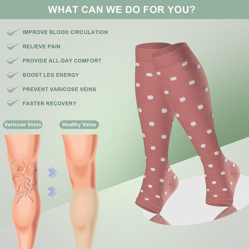 OUIVIAL 3 Pack 20-30mmHg Copper Compression Socks for Women&Men Open Toe Knee High Support Socks for Varicose Vein