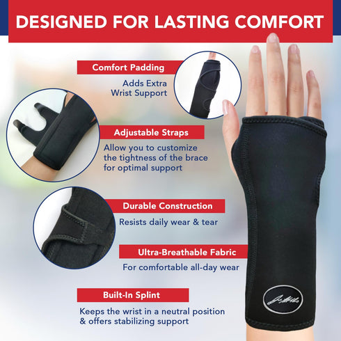 Dr. Arthritis Day & Night Support Carpal Tunnel Wrist Brace, Adjustable Hand Splint with Cushion Padding for Pain
