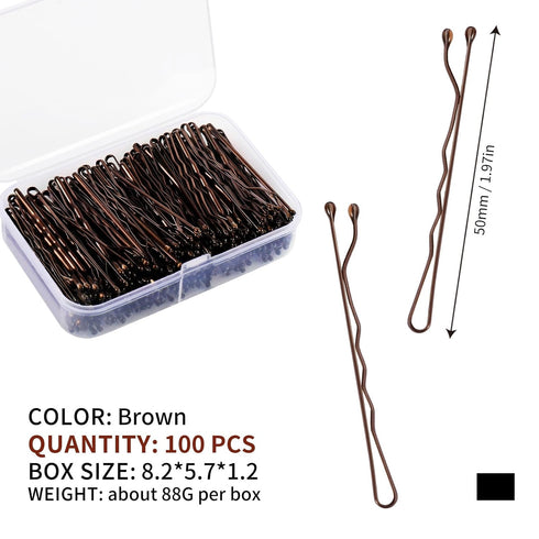 Mini Brown Bobby Pins Holder, 200 PCS Brown Bobby Hair Pins for Thick Hair Styling