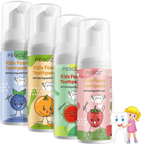 Foam Toothpaste for Kids with Fruit Flavor, Toddler Foam Toothpaste for U Shaped Toothbrush, 4 Pack