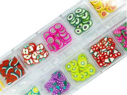 2 Boxes Fruit Flower Slices Nail Art Slices, 3D Polymer Clay Mini Slices Resin Making Charms Colorful Nail Art Supplies for DIY Crafts Lip Gloss Cellphone Decoration(fruit flower)