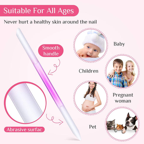 Maitys 6 Pieces Glass Cuticle Pusher Set, Double Sided Crystal Nail Files, Precision Manicure Pedicure Tools (Pink)