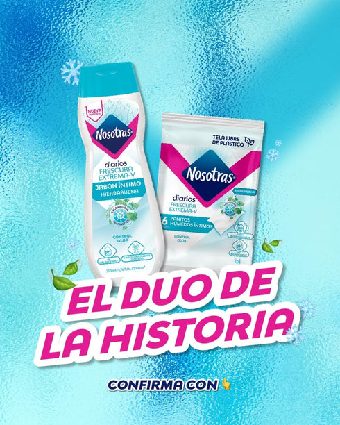 Nosotras Set (6.76oz 200ml) Feminine Wash Intimate Soap And Wet Wipes Peppermint | Kit Jabon Intimo y Paitos Humedos