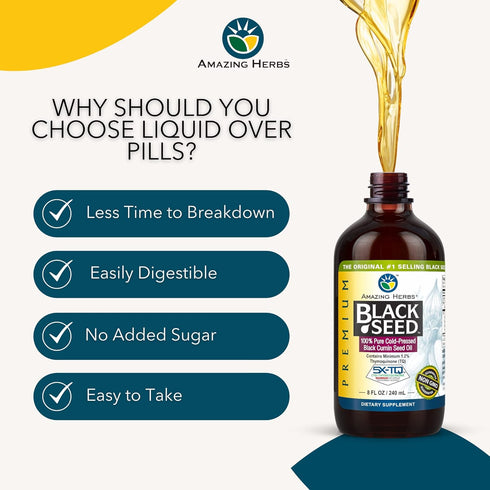 Amazing Herbs Premium Black Seed Oil - Cold Pressed Nigella Sativa, Gluten Free, Non-GMO, 8 Fl Oz