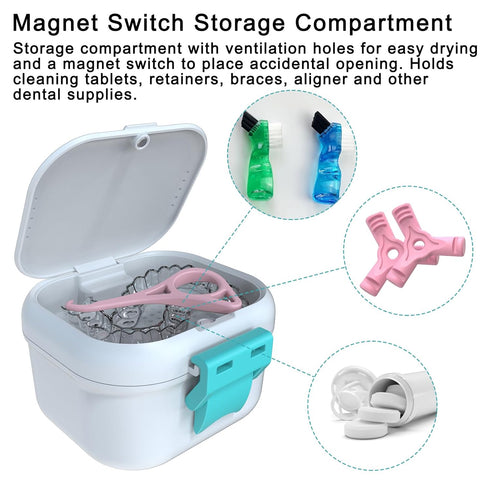 ARGOMAX Leak Proof Denture Bath Cup, Portable Soaking Box with Strainer, Upgraded Version for Dentures and Braces