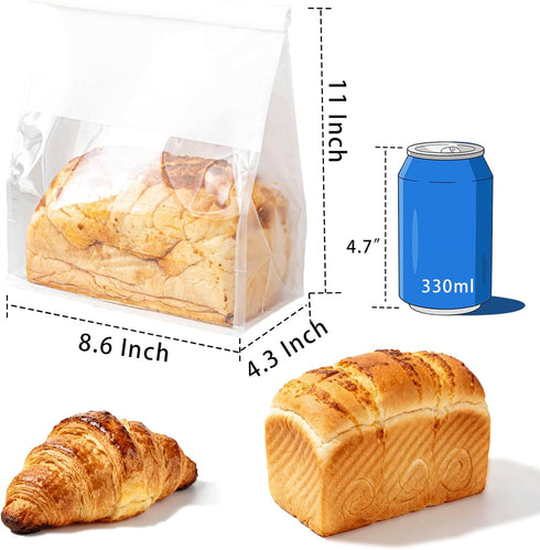 Roppolo 100 8.6 Inch Packing Pcs Bread Bags with Tin Tie, Large Loaf Bags Made Of White Cotton Paper, Storage Bag