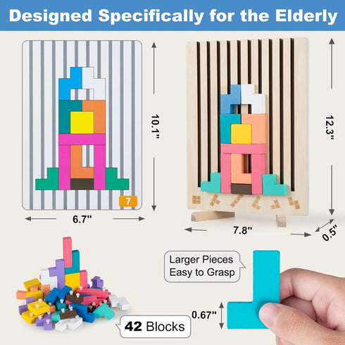KUMUNI Wooden Tile Matching Game for Adults with Storage Bag Dementia Activities for Seniors Dementia Products