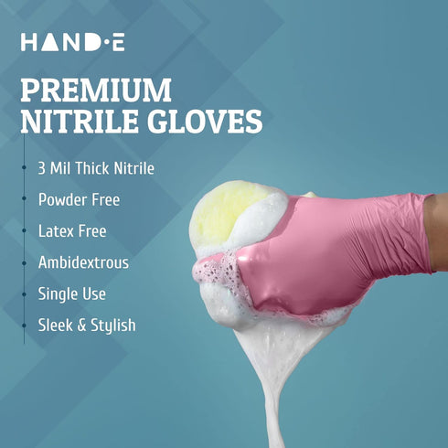 Hand-E Touch Pink Nitrile Disposable Gloves for Esthetician, Nail Tech, and Cleaning Use
