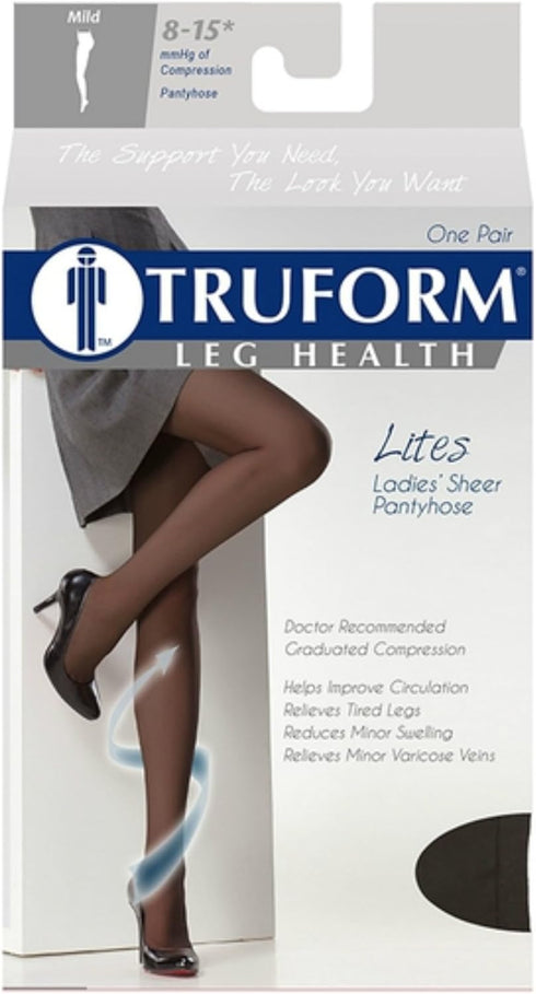 Truform Women's Shaping Pantyhose, 8-15 mmHg, 20 Denier, Black, Petite