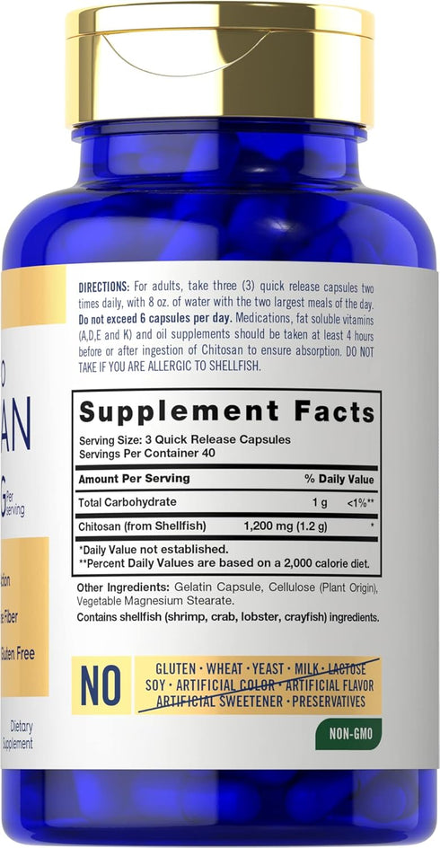 Carlyle Chitosan Supplement 1200mg | 120 Quick Release Capsules | Non-GMO, Gluten Free | Ultra Lipo