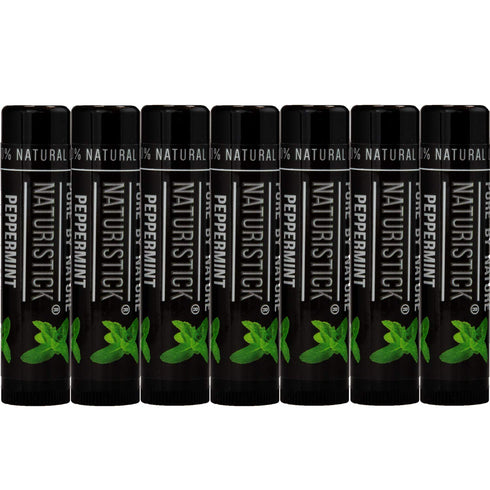 Naturistick Premium Beeswax Lip Balm, 100% Natural Lip Care for Dry, Chapped Lips, 7 Pack Black Peppermint, Made in USA