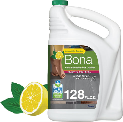 Bona Multi-Surface Floor Cleaner Refill - 128 fl oz - Lemon Mint - Residue-Free Solution for Stone, Tile, Laminate,