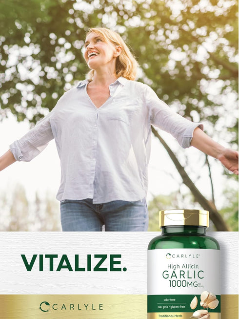 Carlyle Garlic Supplement with High Allicin, 180 Odorless Vegetarian Caplets, Non-GMO, Gluten Free