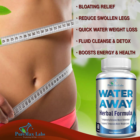 Water Away Gentle Herbal Diuretic, Natural Diuretic Water Pills for Bloating Relief, 60 Capsules with Dandelion Leaf