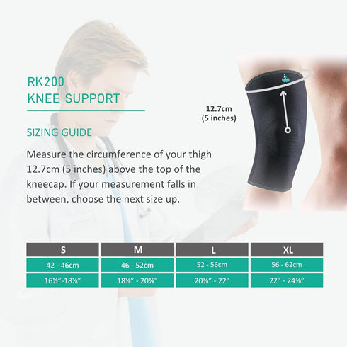Medical RK200 Knee Compression Sleeve for Men Women - Knee Brace for Daily Activities, Running, Hiking, Basketball