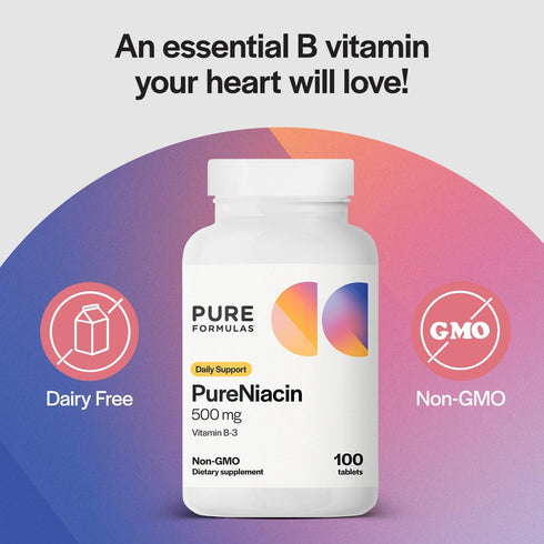 PureFormulas Pure Niacin - 500 mg Vitamin B3, 100 Tablets - Immediate Release Niacin Supplement - Non-GMO