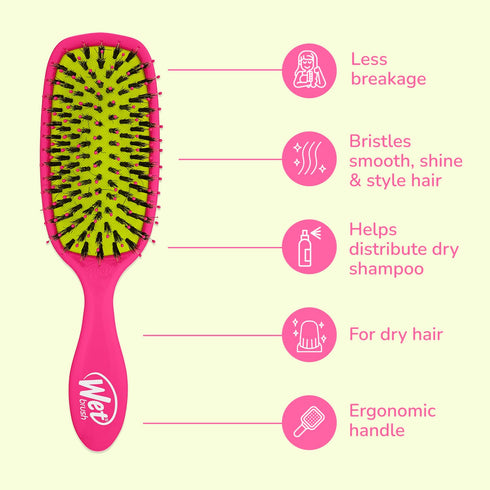 Wet Brush Shine Enhancer Hair Brush, Pink - Ultra-soft IntelliFlex and Natural Boar Bristles for Shiny Hair