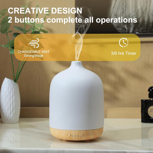 kakoda 250ml Ceramic Essential Oil Diffusers for Home, Decorative Bedroom Aromatherapy Scent Air Diffuser Ultrasonic