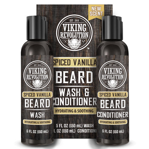 Viking Revolution Beard Wash & Conditioner for Men, Spiced Vanilla with Argan Oil & Jojoba Oil, 5oz Beard Care