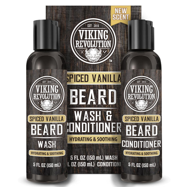 Viking Revolution Beard Wash & Conditioner for Men, Spiced Vanilla with Argan Oil & Jojoba Oil, 5oz Beard Care