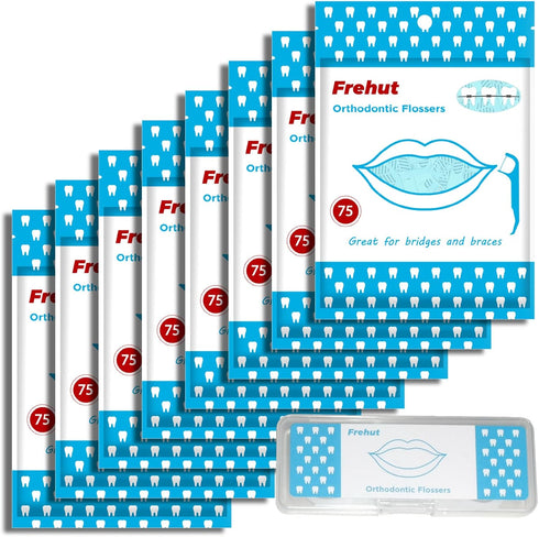 600 Count Orthodontic Flossers for Braces - Ortho Dental Floss Picks, 75 Count (Pack of 8) with Travel Case
