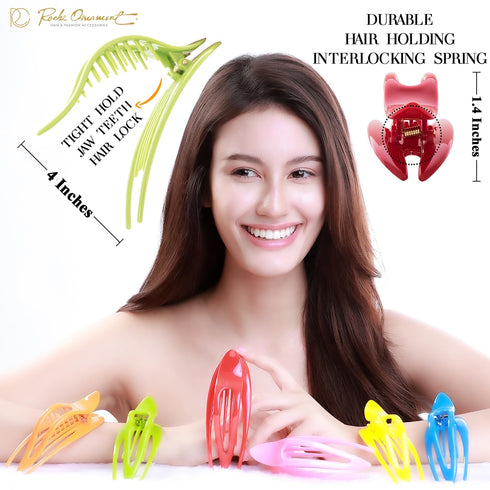 RC ROCHE ORNAMENT 6 Pcs French Concord Hair Clip, Curved Thick or Thin Hair for Women, Large Rainbow