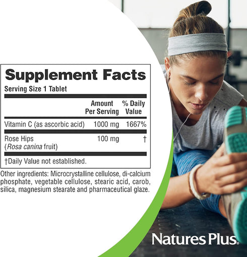 Natures Plus Vitamin C with Rose HIPS - 1000 mg, 180 Vegetarian Tablets