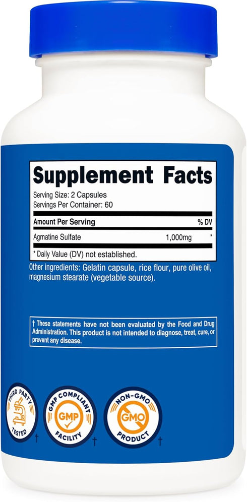 Nutricost Agmatine Sulfate 1000mg, 120 Capsules - Non GMO, Gluten Free, 500mg Per Capsule