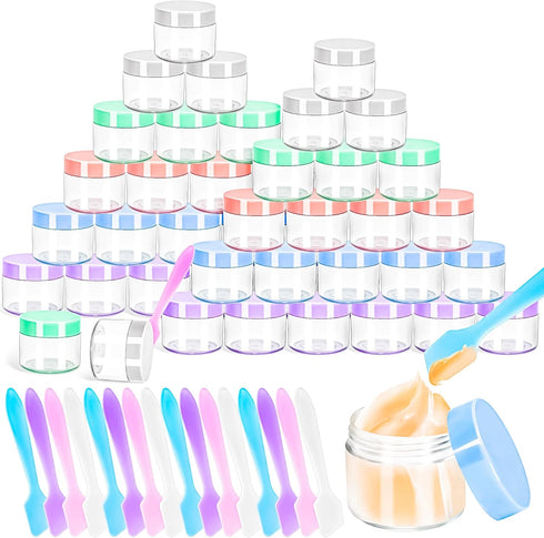 MotBach 35 PCS 20g Empty Plastic Containers, Small Makeup Sample Jars with Colored Lids for Travel Cosmetic