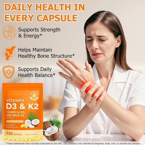 ZROGJBMK D3 K2, D3 K2 10000 2 1 200 (MK-7) Immune, D3 K2 120 Vitamin Vitamin iu Supplement With Coconut Oil Softgels
