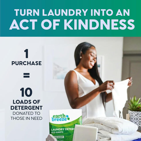 Earth Breeze Laundry Detergent Sheets, 30 Sheets, 60 Loads, Concentrated Liquidless Soap, Fragrance-Free