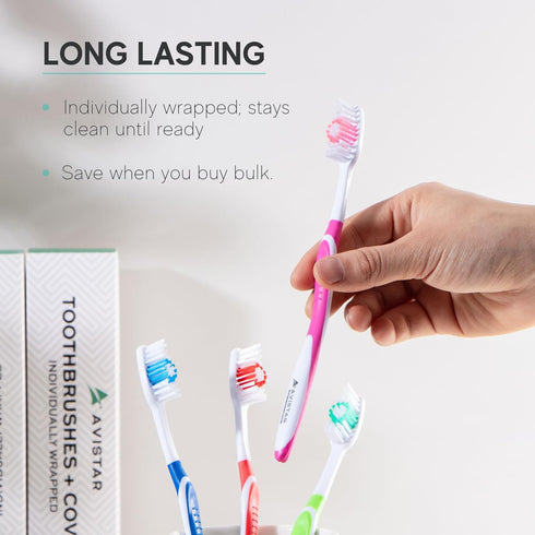 4 Pack Toothbrushes for Adults, Individually Wrapped Medium Bristle with Covers, Multi-Color Pack
