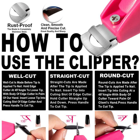 Pink Adjustable Artificial Acrylic Fake Nail Clipper, False Nail Tip Trimmer for Salon Home Manicure Pedicure