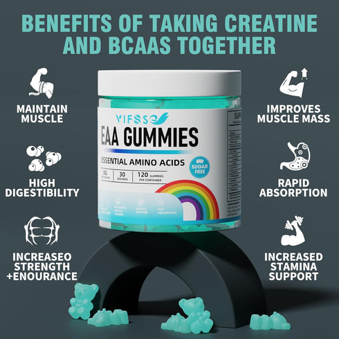 EAA Gummies 120 Gummies (Blue Raspberry) - 8000 mg Essential Amino Acids, Non-GMO, Gluten Free, Vegetarian Friendly