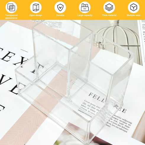 Cerpourt Clear Acrylic Makeup Brush Organizer, Multi-Purpose Storage Holder with 3 Slots for Desk Accessories