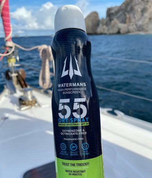 Watermans SPF 55 Dry Spray Sunscreen, Reef Safe, Broad Spectrum for Face and Body, Fragrance Free, Oxybenzone Free