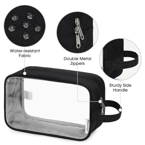 Narwey Clear Travel Toiletry Bag - Dopp Kit Makeup Organizer for Women and Men (Clear-Black)