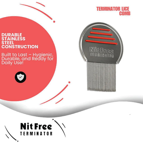 Nit Free Terminator Lice Comb, Professional Stainless Steel Comb for Head Lice Treatment, Pack of 2 (Silver)