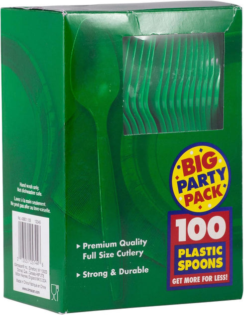 JAM PAPER Big Party Pack of Premium Plastic Spoons - Green - 100 Disposable Spoons/Box