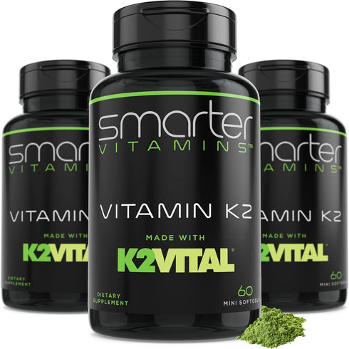 Smarter Vitamin K2 MK7 100mcg (3 Pack) Made with K2VITAL and Kale for Bone Health & Cardiovascular Support, 180 Liquid