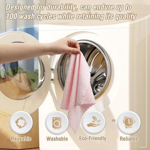 Microfiber Cleaning Cloths Roll 11.8" x 11.8" - Lint Free, Quick Dry, Ultra Absorbent Reusable Rags (Pink)