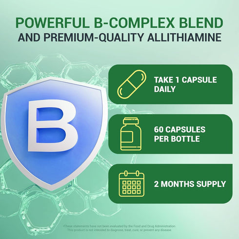 Dr. Berg Natural Vitamin B1 B6 B12 Complex - 60 Capsules with Essential B Vitamins for Men & Women