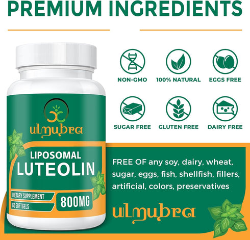 800 MG Liposomal Luteolin Supplement - 60 Softgels | Maximum Absorption, Premium Antioxidant for Brain & Well-being