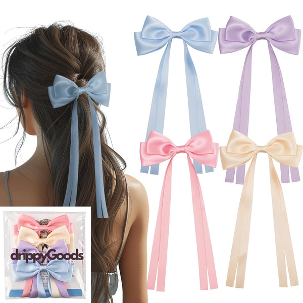 Large Double Bow Ribbon Hair Clips, 4 Pcs Pack, Coquette Barette Hair Clip Accessories for Women and Girls