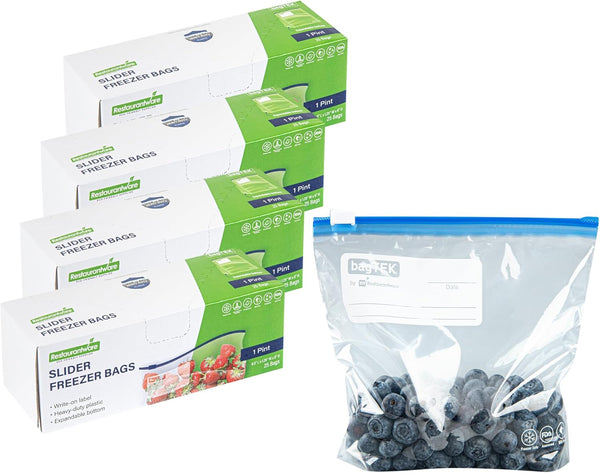 Restaurantware Bag Tek 1 Pint Freezer Slider Bags - 25 Disposable Zipper Pouch Bags for Food Storage