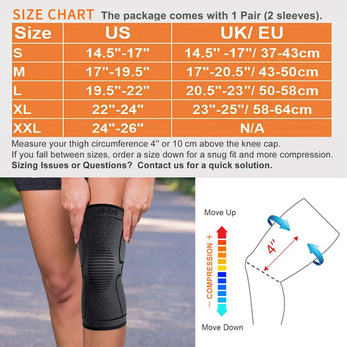CAMBIVO 2 Pack Knee Brace, Knee Compression Sleeve for Men and Women, Knee Support for Running, Workout, Gym, Hiking, Sports (Orange,Large)
