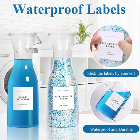 Laundry Detergent Dispenser Bottle, 40oz, Waterproof Label for Soap, Fabric Softener, 2 Pack White