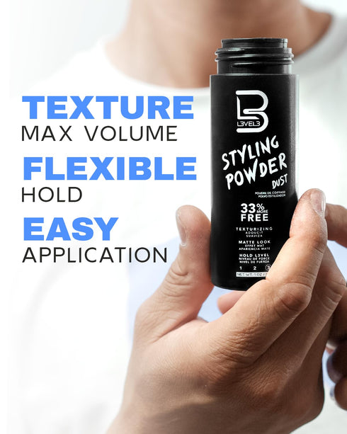 L3 Level 3 Styling Powder, Natural Look Mens Powder, Easy to Apply with No Greasy Residue